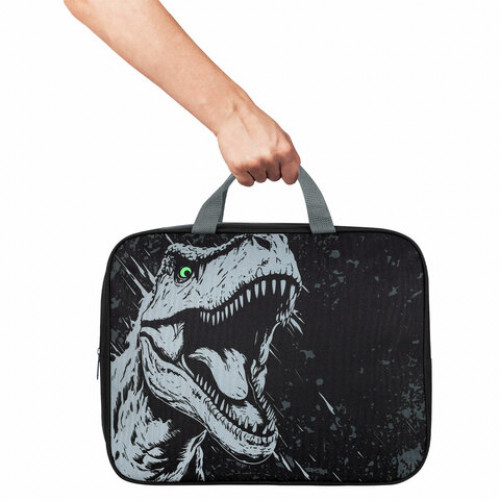 Папка на молнии с ручками BRAUBERG А4, 1 отделение, полиэстер, 80 мм, Scary dino, 273308