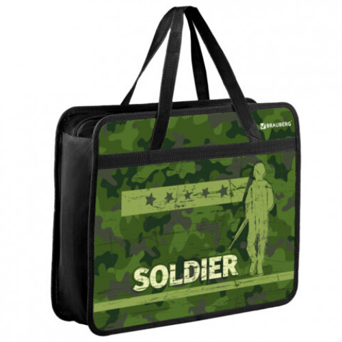 Папка на молнии с ручками BRAUBERG А4, 1 отделение, пластик, ширина 80 мм, Soldier, 270870