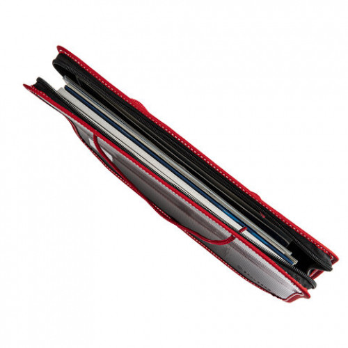 Папка на молнии пластиковая с ручками BRAUBERG Contract, А4, 350х270х45 мм, черно-красная, 225164
