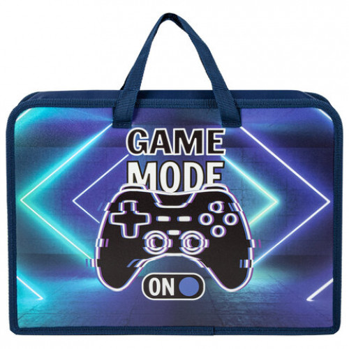 Папка на молнии с ручками ЮНЛАНДИЯ А4, 1 отделение, пластик, ширина 75 мм, Game mode, 270957