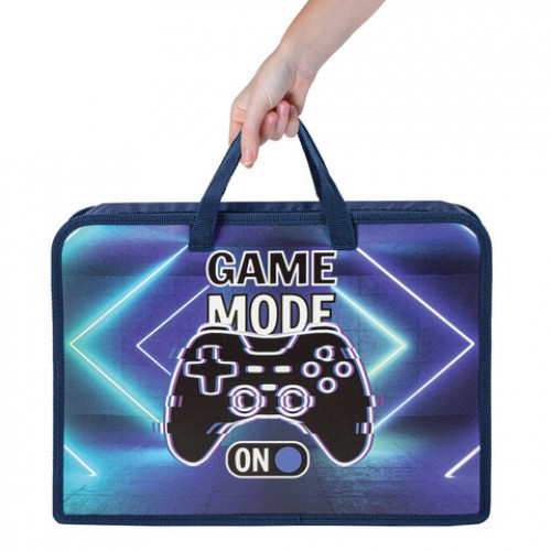 Папка на молнии с ручками ЮНЛАНДИЯ А4, 1 отделение, пластик, ширина 75 мм, Game mode, 270957