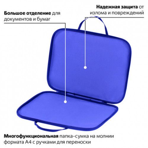 Папка на молнии с ручками STAFF EVERYDAY, А4, ткань, синяя, 228343