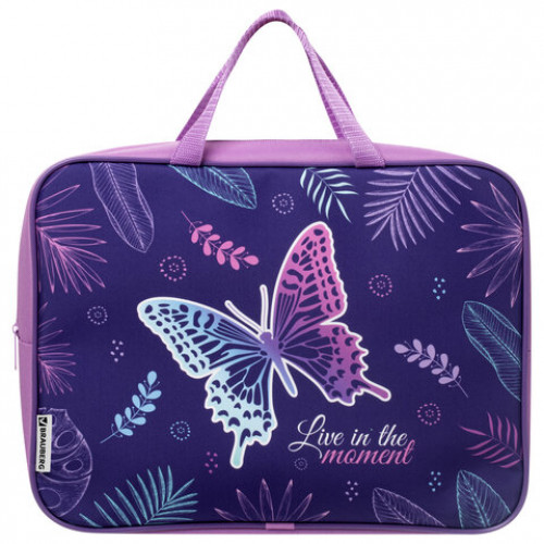 Папка с ручками BRAUBERG А4, 1 отделение, ткань, молния сверху, 80 мм, Beautiful butterfly, 270335