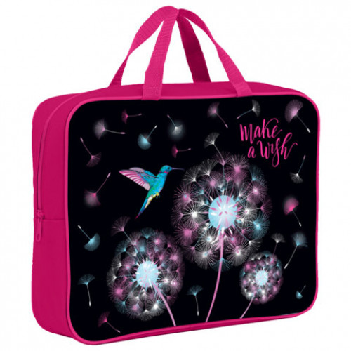 Папка на молнии с ручками BRAUBERG А4, 1 отделение, полиэстер, ширина 80 мм, Make a wish, 270961