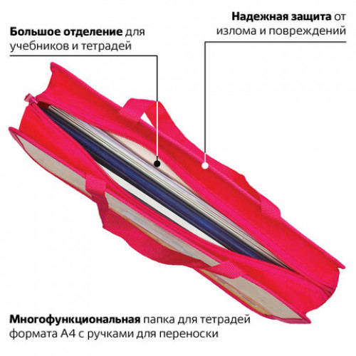 Папка на молнии с ручками ЮНЛАНДИЯ, А4, 1 отделение, молния сверху, Юнипони, 75 мм, 228173