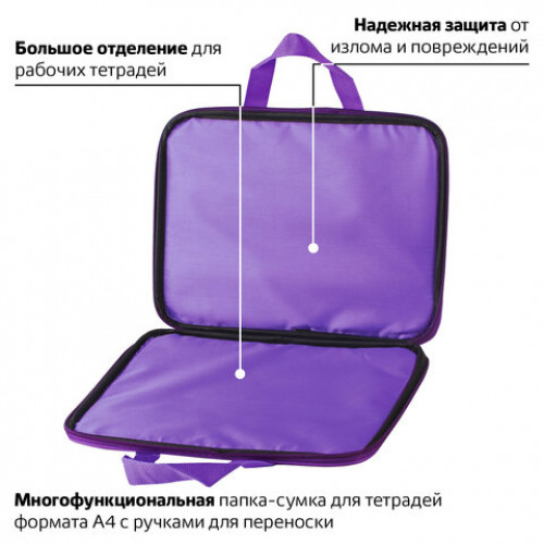 Папка на молнии с ручками BRAUBERG, А4, ткань, с подкладкой, сублимация, для девочек, Маджента, 227085