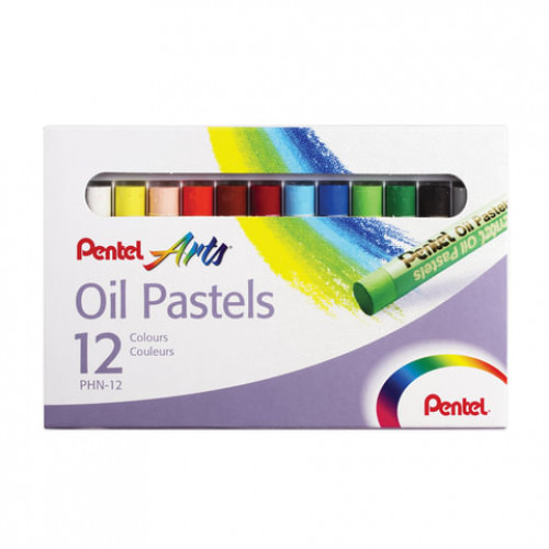 Пастель масляная художественная PENTEL Oil Pastels, 12 цветов, круглое сечение, картонная упаковка, PHN4-12