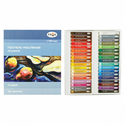 Пастель масляная ГАММА Студия, 36 цветов, круглое сечение, картонная упаковка, 160320207