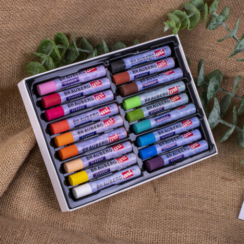 Пастель масляная художественная BRAUBERG ART CLASSIC, УТОЛЩЕННАЯ, 18 цветов, круглое сечение, 181451