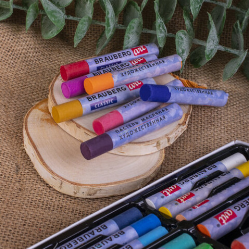 Пастель масляная художественная BRAUBERG ART CLASSIC, УТОЛЩЕННАЯ, 24 цвета, круглое сечение, 181452