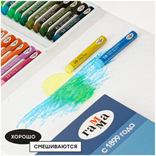 Пастель масляная ГАММА Студия, 50 цветов, круглое сечение, картонная упаковка, 160320208