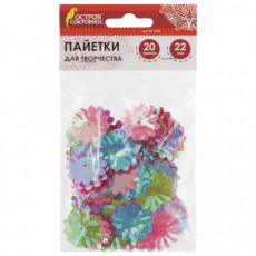 Пайетки для творчества Цветы, яркие, цвет ассорти, 5 цветов, 22 мм, 20 грамм, ОСТРОВ СОКРОВИЩ, 661286
