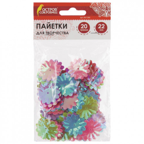 Пайетки для творчества Цветы, яркие, цвет ассорти, 5 цветов, 22 мм, 20 грамм, ОСТРОВ СОКРОВИЩ, 661286