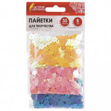 Пайетки для творчества Цветочки, цвет ассорти, 8 мм, 30 грамм, 3 цвета, ОСТРОВ СОКРОВИЩ, 661263