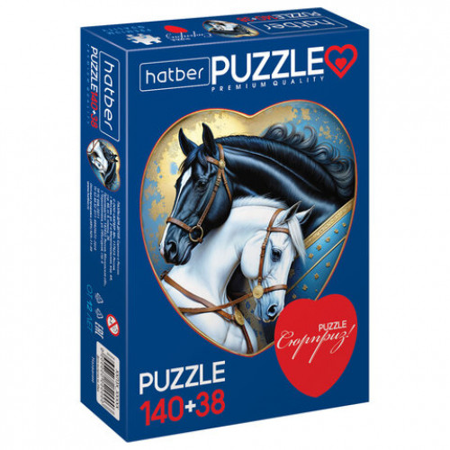 Пазл картонный 2 в 1 ДВА СЕРДЦА Premium, 140 + 38 элементов, ассорти, размер поля 270х280 мм, 100х110 мм, HATBER