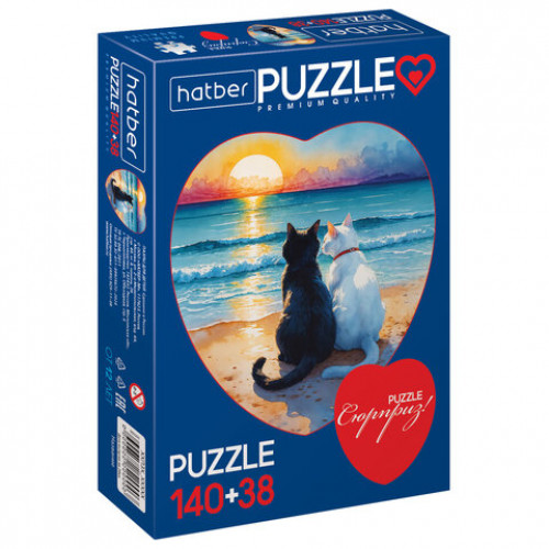 Пазл картонный 2 в 1 ДВА СЕРДЦА Premium, 140 + 38 элементов, ассорти, размер поля 270х280 мм, 100х110 мм, HATBER