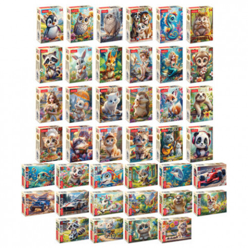 Пазл картонный 54 элемента ОЧАРОВАТЕЛЬНЫЕ МОРДАШКИ, АССОРТИ, 40 видов, 175х130 мм, HATBER