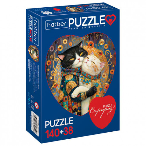 Пазл картонный 2 в 1 ДВА СЕРДЦА Premium, 140 + 38 элементов, ассорти, размер поля 270х280 мм, 100х110 мм, HATBER