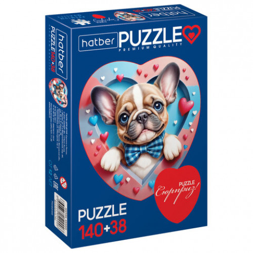 Пазл картонный 2 в 1 ДВА СЕРДЦА Premium, 140 + 38 элементов, ассорти, размер поля 270х280 мм, 100х110 мм, HATBER