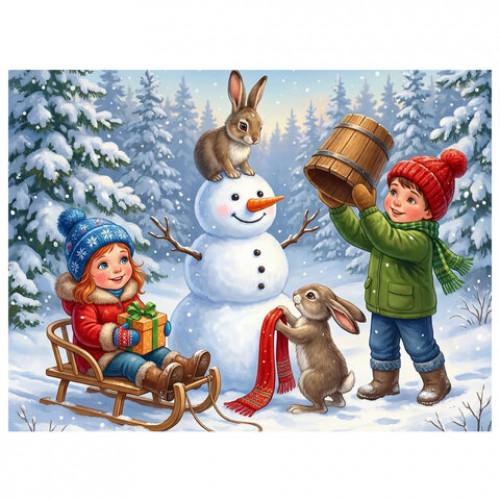 Пазл картонный Оживи мультфильм, Новый год, 35 элементов, АССОРТИ, 300х215 мм, 6 видов, РК