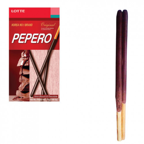 Печенье-соломка LOTTE Pepero Original, в шоколадной глазури, в картонной упаковке, 47 г, Корея, 000000019