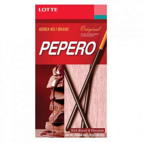 Печенье-соломка LOTTE Pepero Original, в шоколадной глазури, в картонной упаковке, 47 г, Корея, 000000019