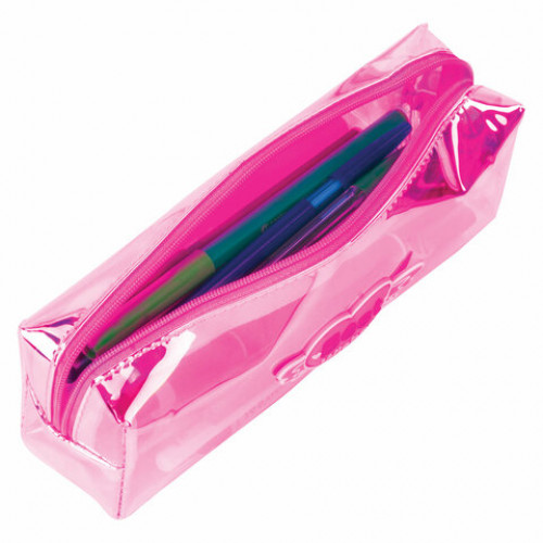 Пенал-косметичка ЮНЛАНДИЯ, мягкий, полупрозрачный Glossy, розовый, 20х5х6 см, 228984