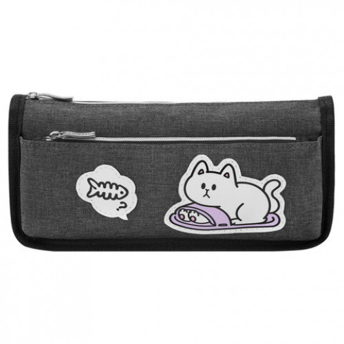 Пенал мягкий BRAUBERG, 2 отделения, полиэстер, Little catcher, серый, 21х9х6 см, 274611