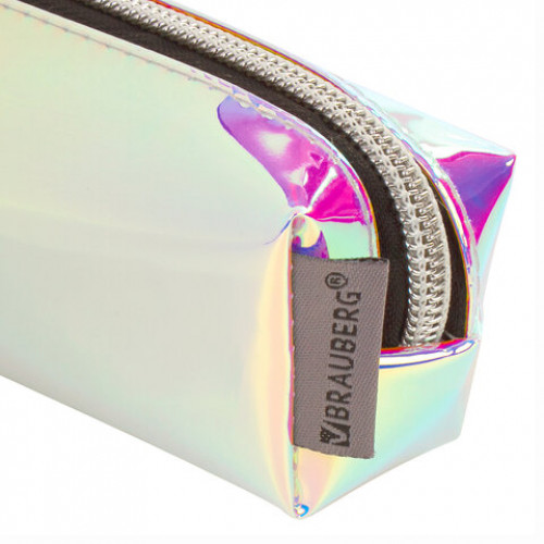 Пенал-косметичка BRAUBERG прямоугольный, зеркальный, мягкий, Pearl, 21х5х5 см, 229248