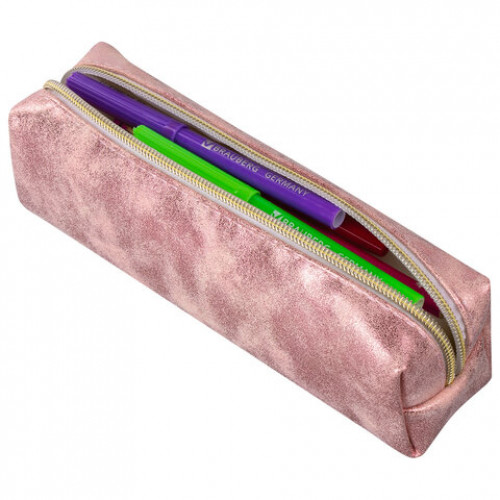Пенал-косметичка BRAUBERG, экокожа, Luxury, с эффектом позолоты, розовый, 21х5х6 см, 228997