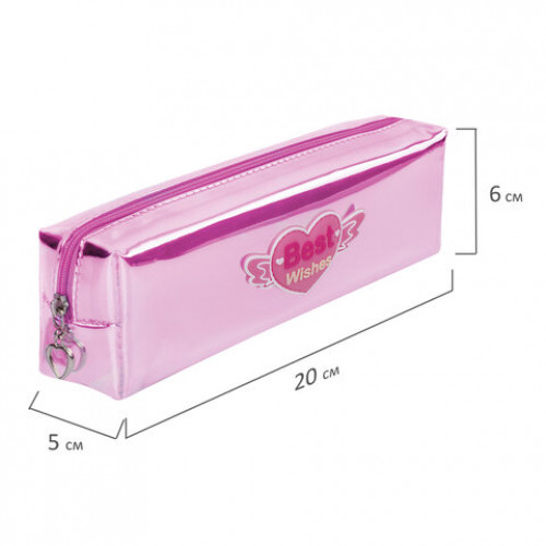 Пенал-косметичка ЮНЛАНДИЯ, мягкий, полупрозрачный Glossy, розовый, 20х5х6 см, 228984