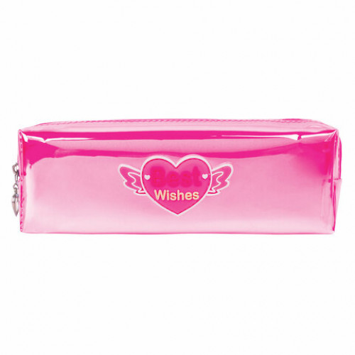 Пенал-косметичка ЮНЛАНДИЯ, мягкий, полупрозрачный Glossy, розовый, 20х5х6 см, 228984