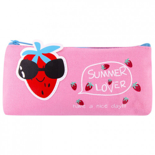 Пенал-косметичка BRAUBERG, канвас с аппликацией, Cool Strawberry, 19х4х8 см, 228998