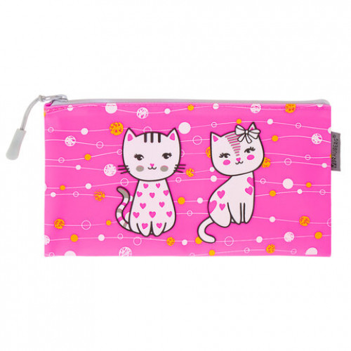 Пенал-конверт BRAUBERG, мягкий, водонепроницаемая молния, формат А6, Kittens, 22х12 см, 229258