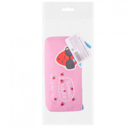 Пенал-косметичка BRAUBERG, канвас с аппликацией, Cool Strawberry, 19х4х8 см, 228998
