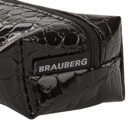 Пенал-косметичка BRAUBERG Ultra black, крокодиловая кожа, 20х6х4 см, 223909