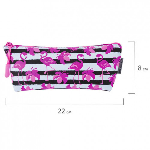 Пенал-косметичка BRAUBERG треугольный, мягкий, Flamingo, 22х3х8 см, 229254