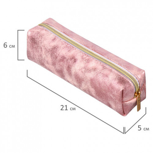 Пенал-косметичка BRAUBERG, экокожа, Luxury, с эффектом позолоты, розовый, 21х5х6 см, 228997