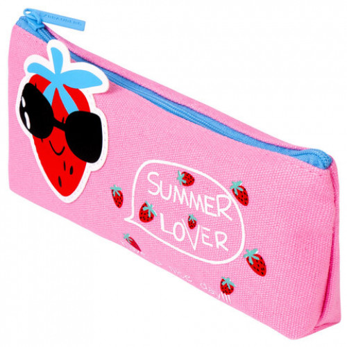 Пенал-косметичка BRAUBERG, канвас с аппликацией, Cool Strawberry, 19х4х8 см, 228998