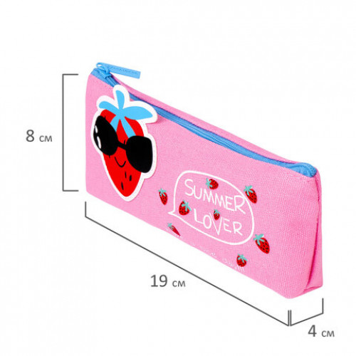 Пенал-косметичка BRAUBERG, канвас с аппликацией, Cool Strawberry, 19х4х8 см, 228998