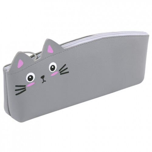 Пенал ЮНЛАНДИЯ ЮНИОР, 1 отделение, искусственная кожа, Gray kitty, 20х9х7 см, 273819