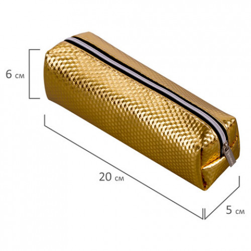 Пенал-косметичка BRAUBERG, глянцевый, мягкий, Celebrity Gold, 21х5х6 см, 228992