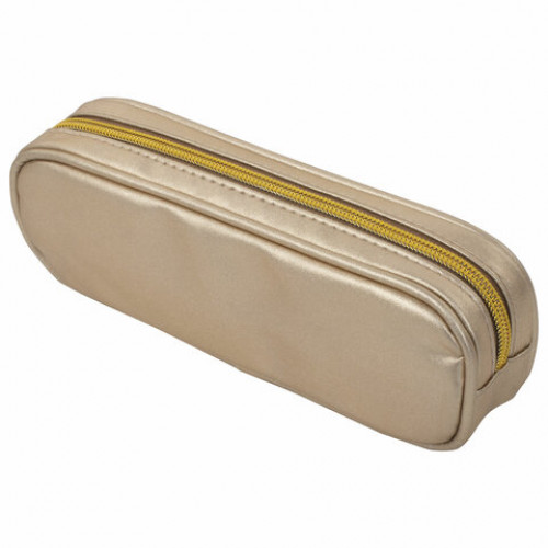 Пенал-косметичка BRAUBERG SPARKLE на молнии, мягкий, золотистый, 22х4х7 см, 270050