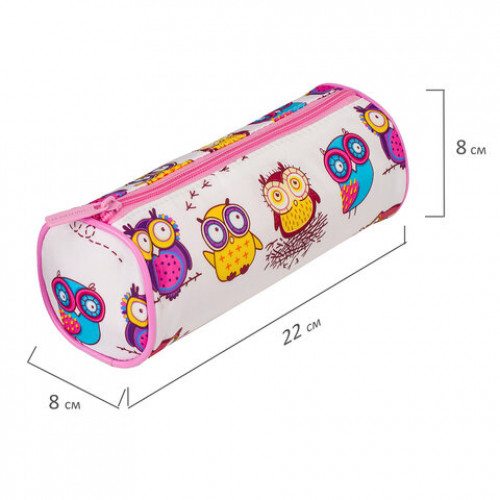 Пенал-тубус BRAUBERG, с эффектом Soft Touch, мягкий, Owls, 22х8 см, 229007