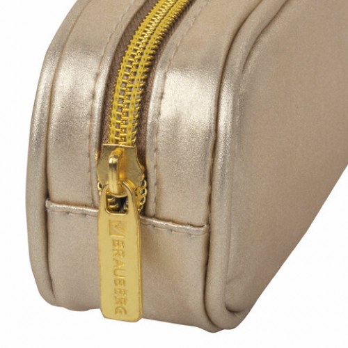 Пенал-косметичка BRAUBERG SPARKLE на молнии, мягкий, золотистый, 22х4х7 см, 270050