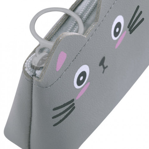 Пенал ЮНЛАНДИЯ ЮНИОР, 1 отделение, искусственная кожа, Gray kitty, 20х9х7 см, 273819