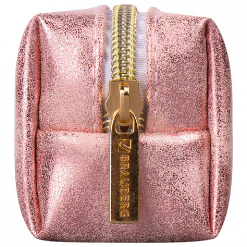 Пенал-косметичка BRAUBERG, экокожа, Luxury, с эффектом позолоты, розовый, 21х5х6 см, 228997