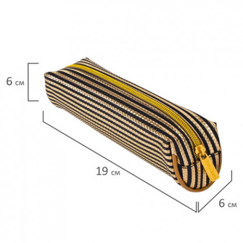 Пенал-косметичка BRAUBERG, мягкий, Royal, золотой, 19х6х6 см, 229021