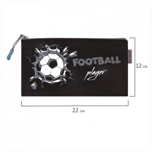 Пенал-конверт BRAUBERG, мягкий, водонепроницаемая молния, формат А6, Football player, 22х12 см, 229257
