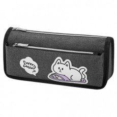 Пенал мягкий BRAUBERG, 2 отделения, полиэстер, Little catcher, серый, 21х9х6 см, 274611